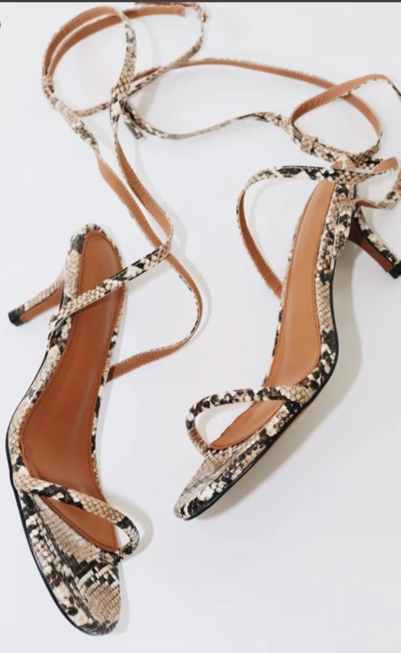 Cult of Coquette Womens Sandals 12 Tonia Tan Snake Kitten Heel 60mm Wraparound